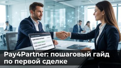 Деловые партнёры заключают B2B сделку через escrow смарт-контракт