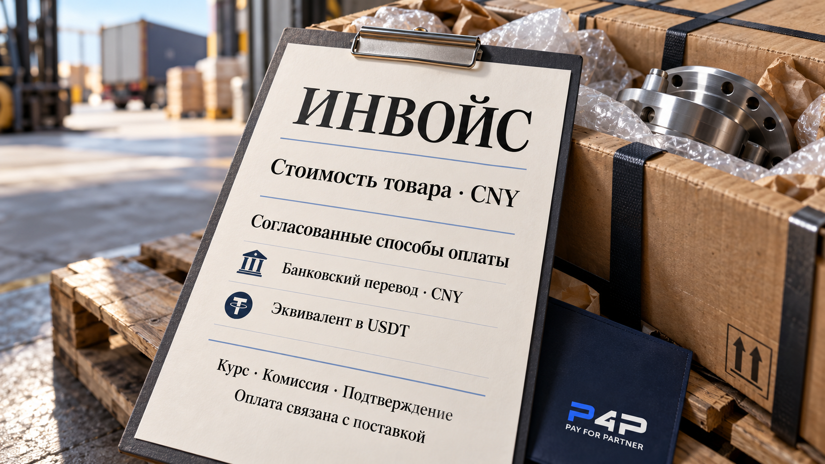 Импортная поставка и инвойс с согласованными способами оплаты: банковский перевод в юанях или эквивалент в USDT