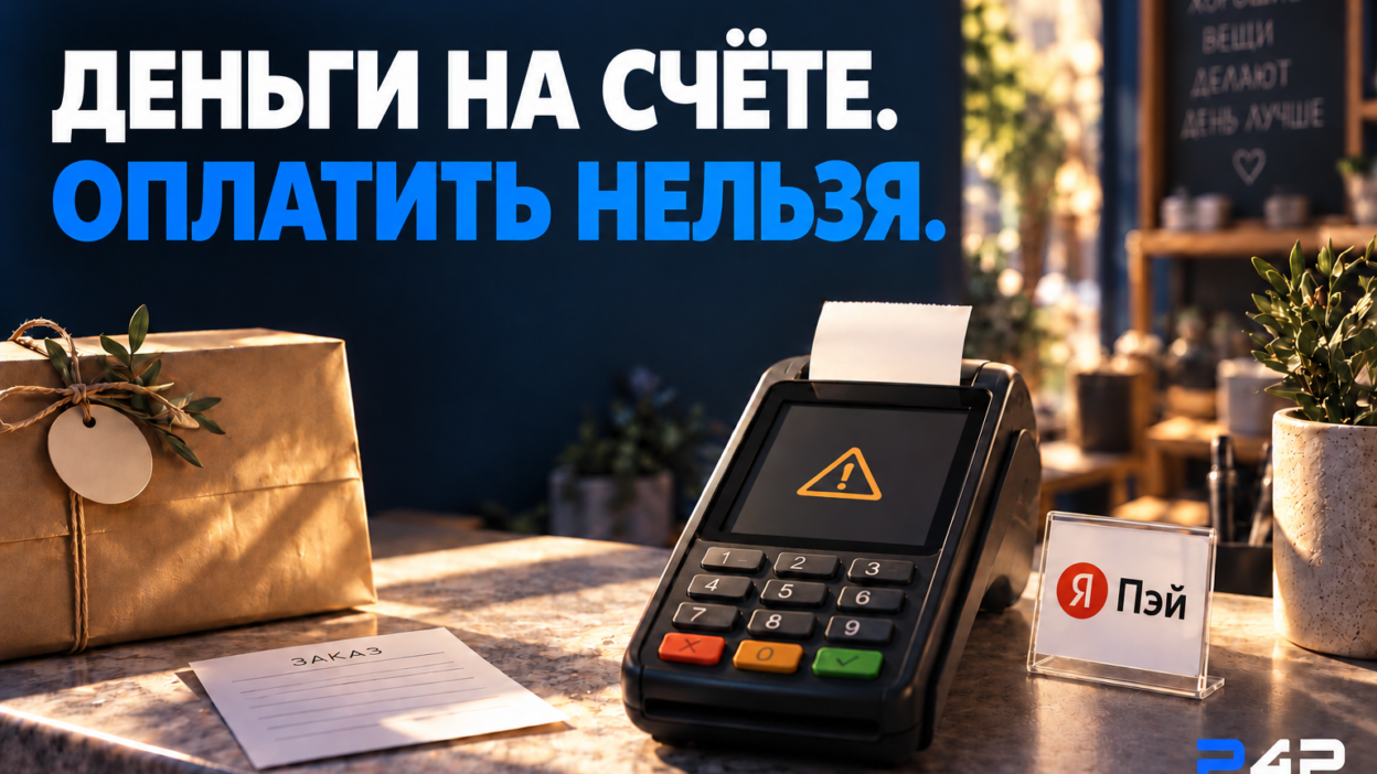 Пункт выдачи заказов, терминал с предупреждением о недоступной оплате и табличка Я Пэй