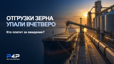 Портовые отгрузки зерна упали вчетверо. Судно с зерном у причала.